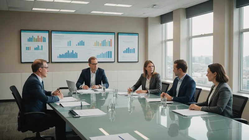Enterprise team in a modern conference room reviewing workforce analytics